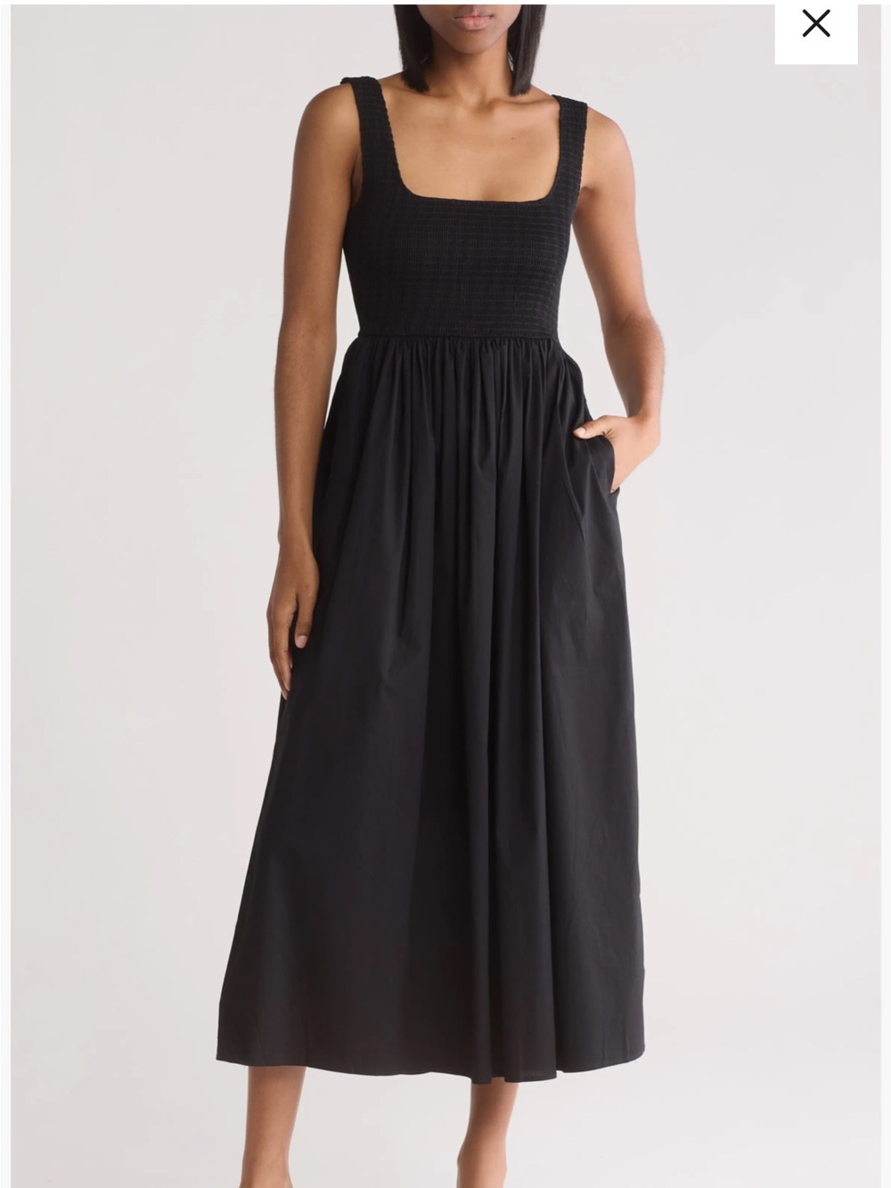 Wayf Black Smocked Bodice Midi Dress